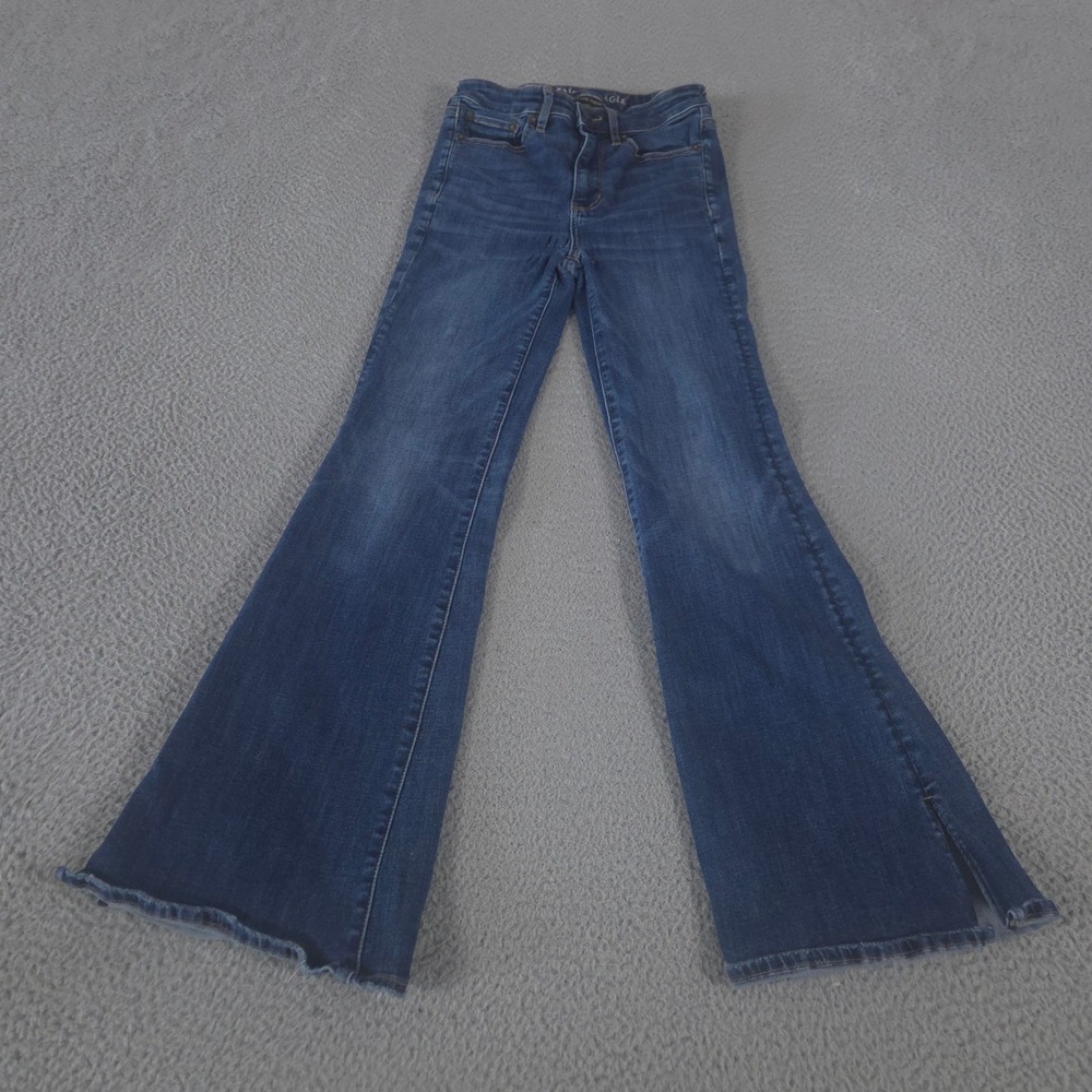American Eagle Jeans Womens 2 Blue Super Hi-Rise Flare Ne(x)t Level Stretch Slit